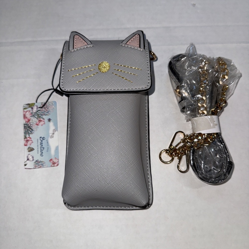 BRENTANO Cat Handbag Stone Faux Leather Chain Crossbody Wallet Phone NWT NEW